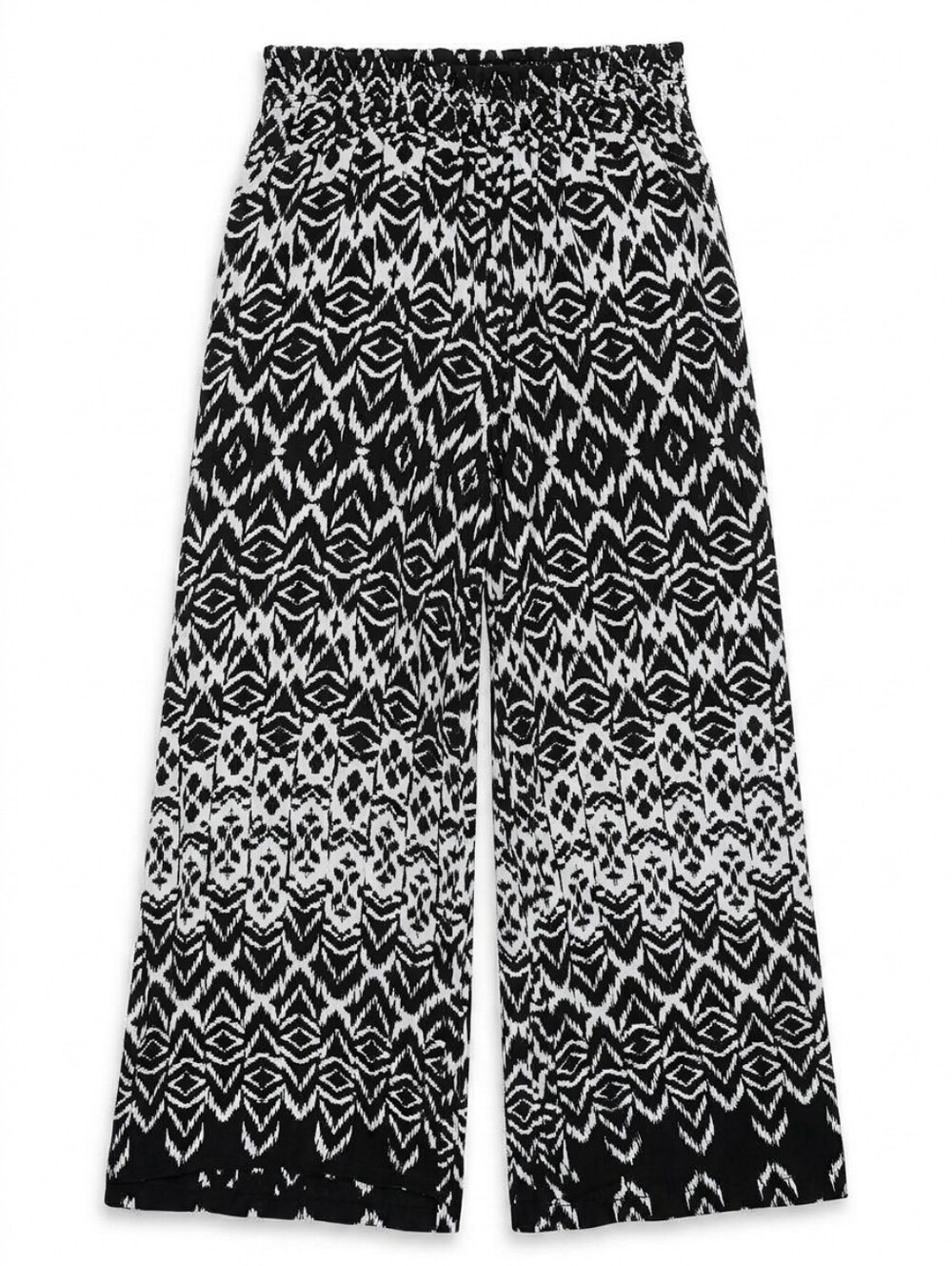 Angie Wide Leg Pants Geometric Tribal Print Black White Palazzo Lounge LARGE